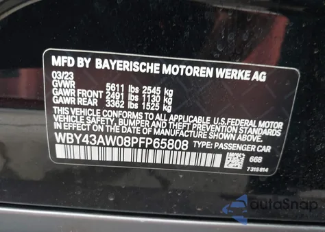 2023 BMW I4 Edrive35 z USA, uszkodzony, nr VIN WBY43AW08PFP65808